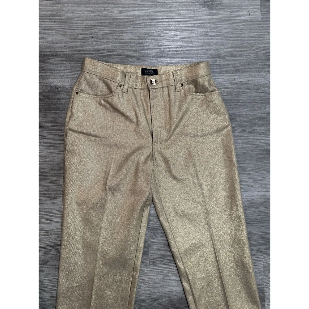 VERSACE Gianni Italy  Gold‎ Metallic Shinny Solid Women Jeans Pants Sz 30 AMGD29